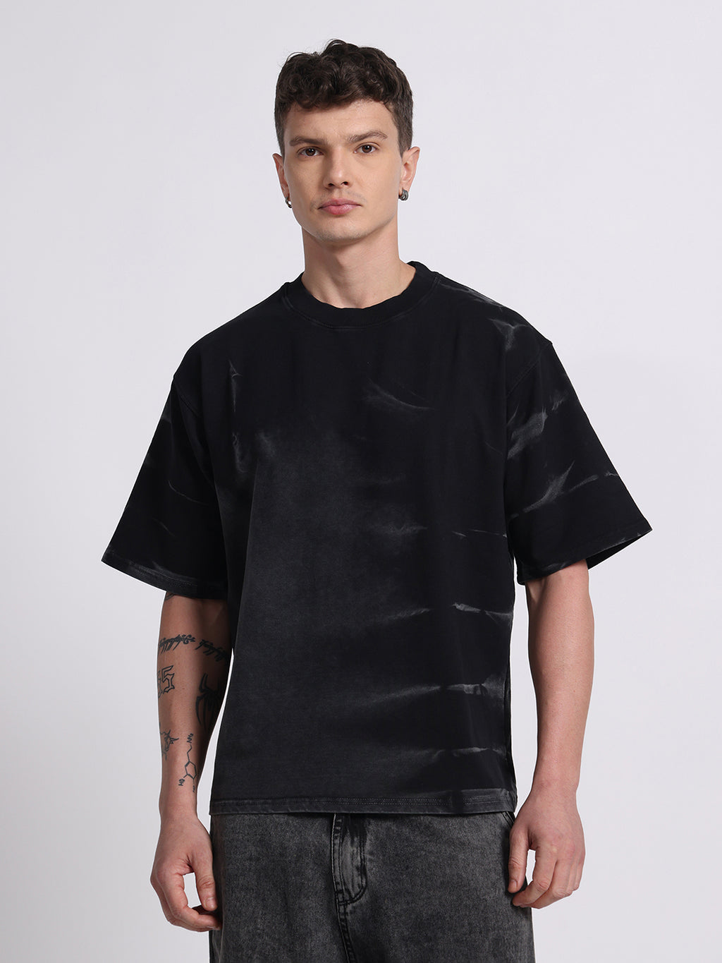 OVERSIZED TIE-DYE COTTON T-SHIRT - Dark BLACK SERIES
