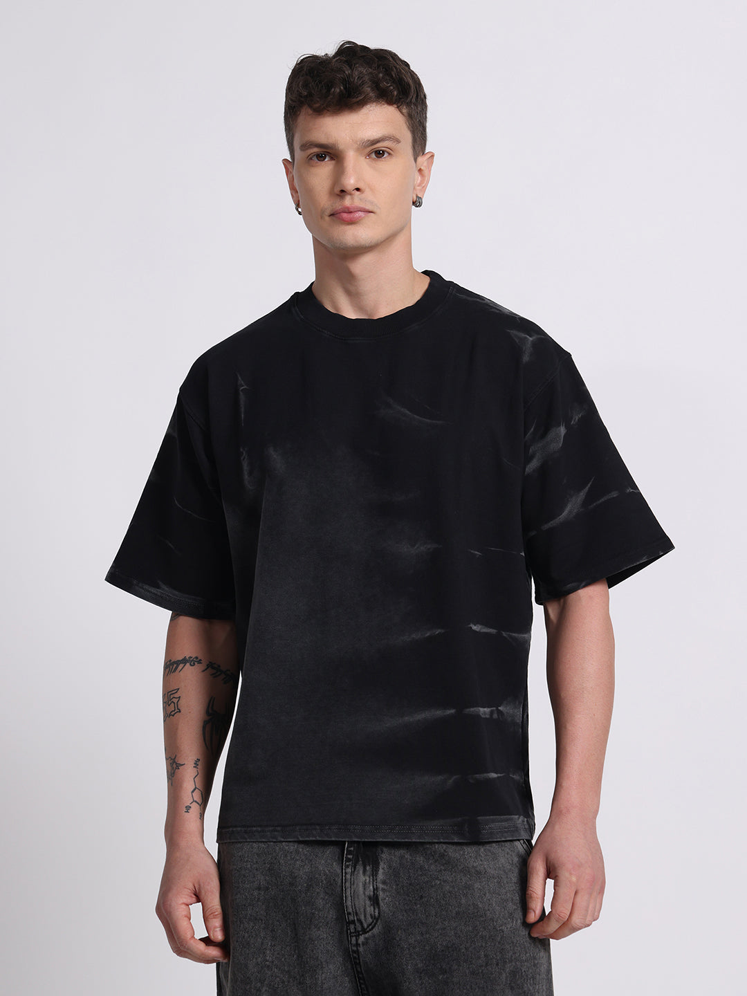 OVERSIZED TIE-DYE COTTON T-SHIRT - Dark BLACK SERIES