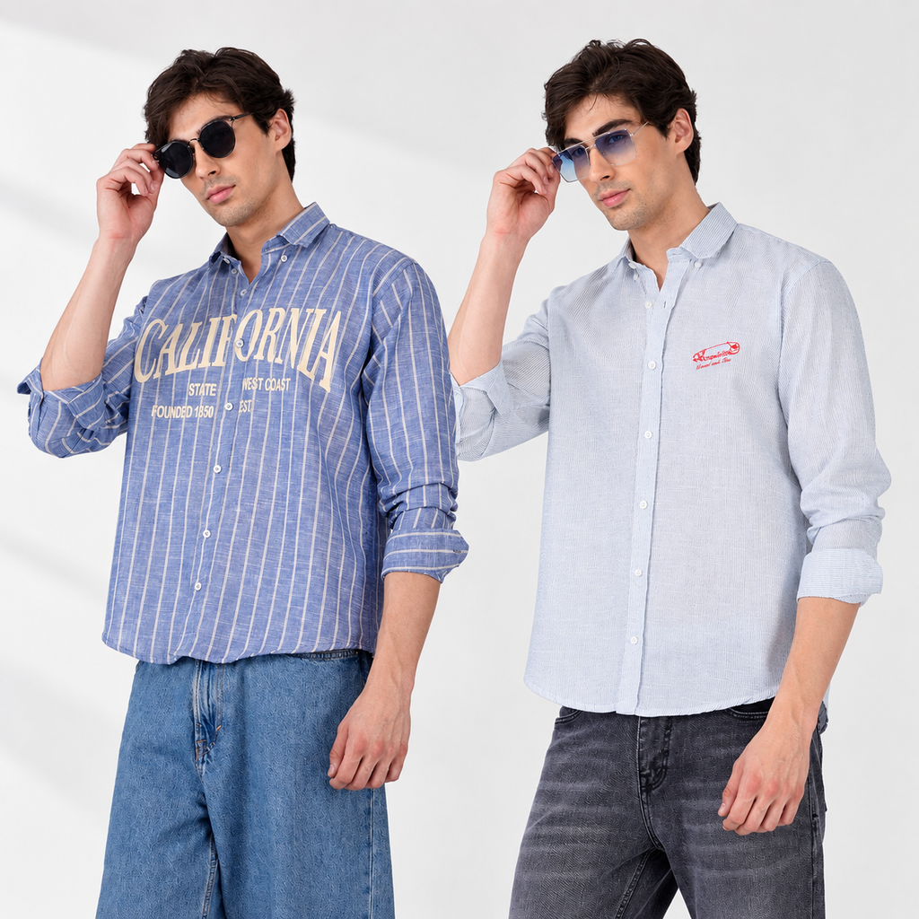 Men's Premium Textured Linen Blend Casual Shirt ( Pack Of 2 )