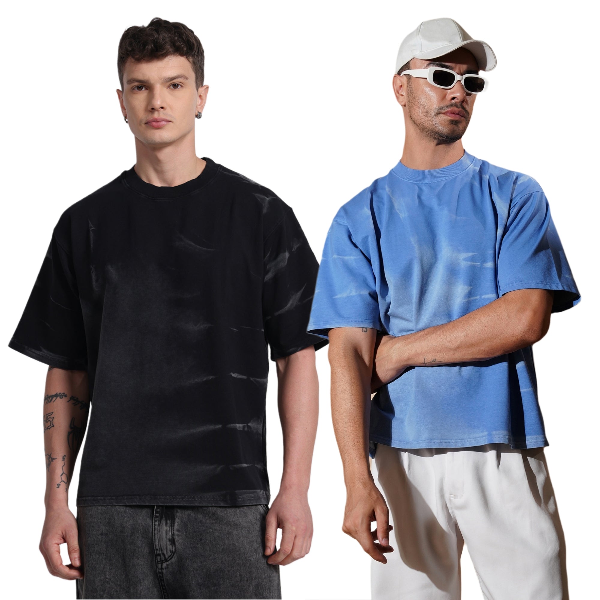 Over-size Tie-Dye Tshirt Black Blue Pack of 2