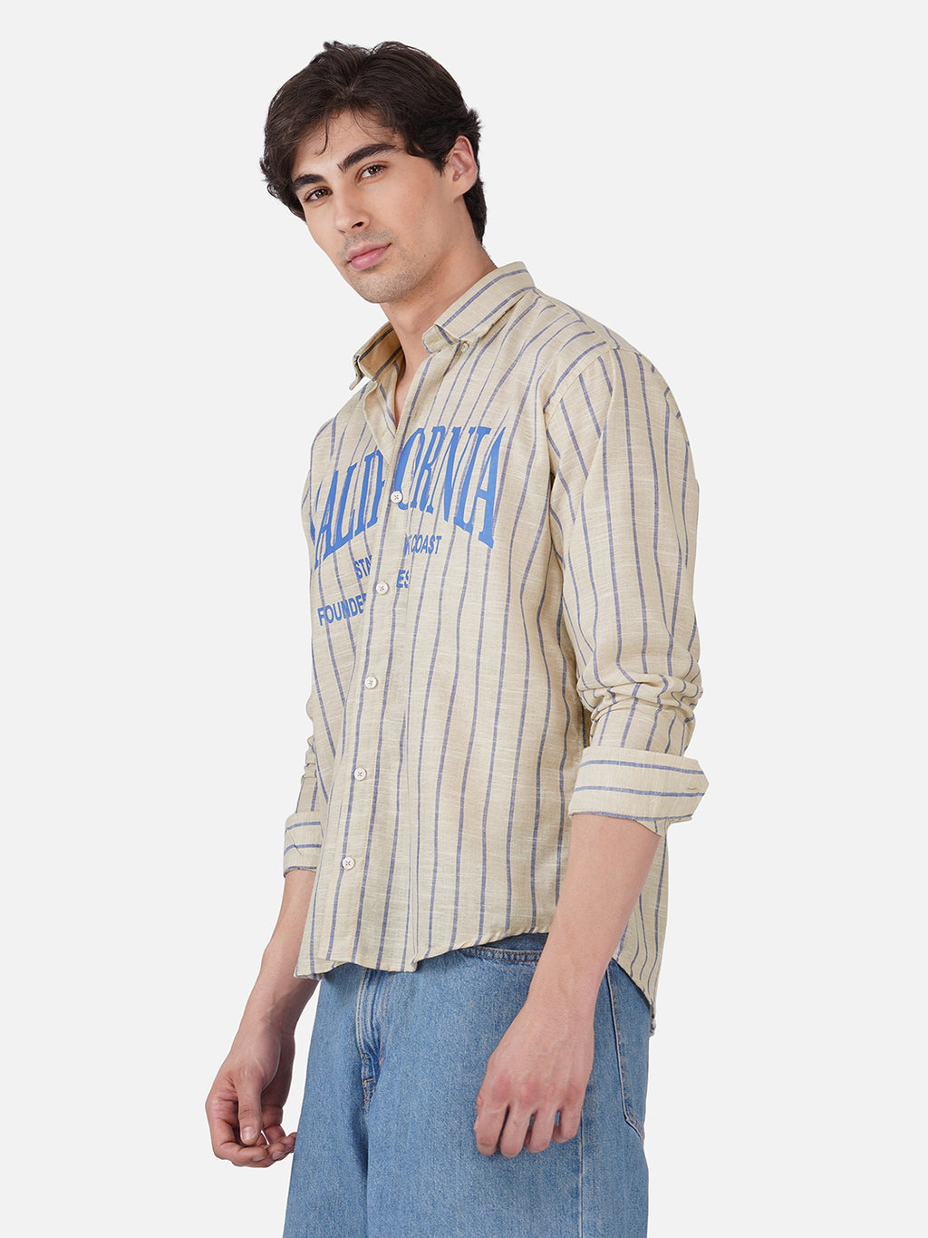 Men's Premium California Printed Striped Linen Blend Casual Shirt