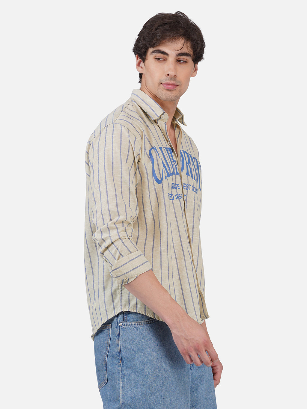 Men's Premium California Printed Striped Linen Blend Casual Shirt