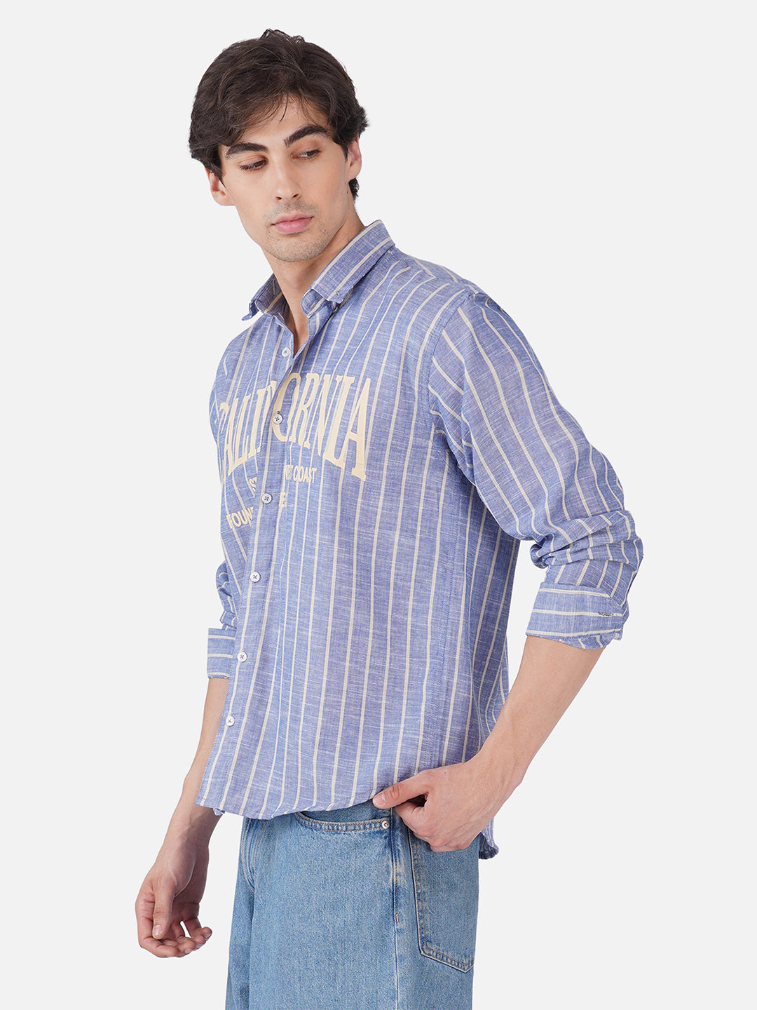 Men's Premium California Printed Striped Linen Blend Casual Shirt